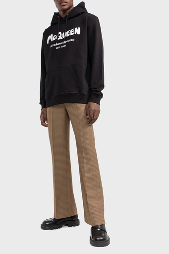 Alexander Mcqueen Baskılı % 100 Pamuk Kapüşonlu Oversize Erkek Sweat 688715QTZ81 0901 SİYAH - 2