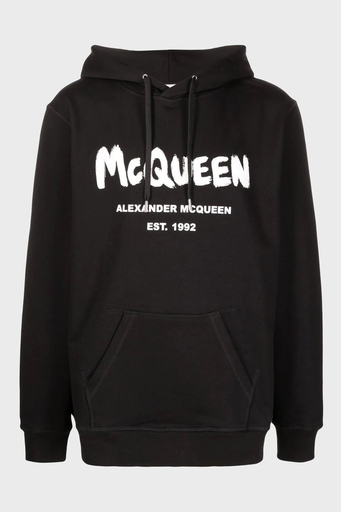 Alexander Mcqueen Baskılı % 100 Pamuk Kapüşonlu Oversize Erkek Sweat 688715QTZ81 0901 SİYAH - 5