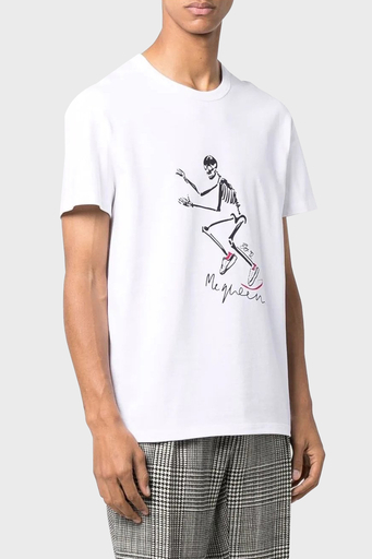 Alexander Mcqueen Baskılı Pamuklu Bisiklet Yaka Erkek T Shirt 682531QSZ63 0900 BEYAZ - 1
