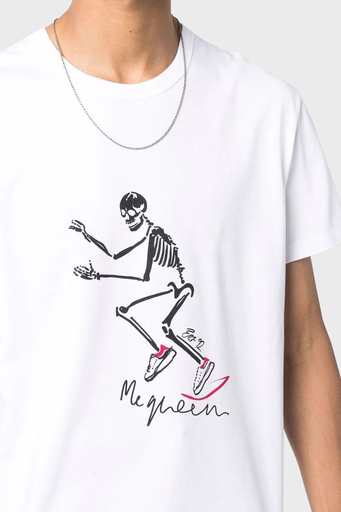 Alexander Mcqueen Baskılı Pamuklu Bisiklet Yaka Erkek T Shirt 682531QSZ63 0900 BEYAZ