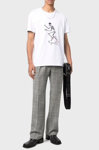 Alexander Mcqueen Baskılı Pamuklu Bisiklet Yaka Erkek T Shirt 682531QSZ63 0900 BEYAZ - 4