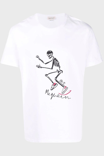 Alexander Mcqueen Baskılı Pamuklu Bisiklet Yaka Erkek T Shirt 682531QSZ63 0900 BEYAZ - 5