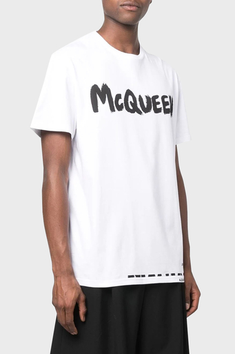 Alexander Mcqueen Baskılı Pamuklu Bisiklet Yaka Regular Fit Erkek T Shirt 622104QTZ57 0900 BEYAZ - 1