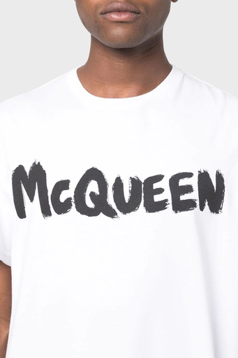 Alexander Mcqueen Baskılı Pamuklu Bisiklet Yaka Regular Fit Erkek T Shirt 622104QTZ57 0900 BEYAZ - 3
