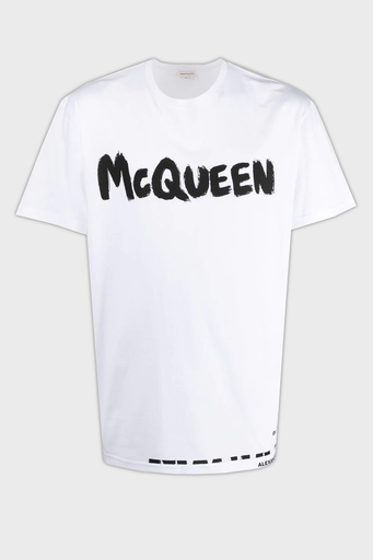 Alexander Mcqueen Baskılı Pamuklu Bisiklet Yaka Regular Fit Erkek T Shirt 622104QTZ57 0900 BEYAZ - 5