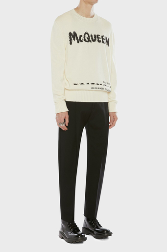Alexander Mcqueen Baskılı Regular Fit Bisiklet Yaka % 100 Pamuk Erkek Kazak 626454Q1WZL 9227 KIRIK BEYAZ - 1