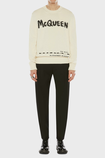 Alexander Mcqueen Baskılı Regular Fit Bisiklet Yaka % 100 Pamuk Erkek Kazak 626454Q1WZL 9227 KIRIK BEYAZ - 4