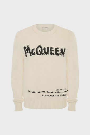 Alexander Mcqueen Baskılı Regular Fit Bisiklet Yaka % 100 Pamuk Erkek Kazak 626454Q1WZL 9227 KIRIK BEYAZ - 5
