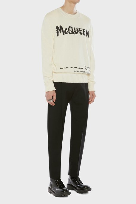 Mcqueen Baskılı Regular Fit Bisiklet Yaka % 100 Pamuk Erkek Kazak 626454Q1WZL 9227 KIRIK BEYAZ - 1