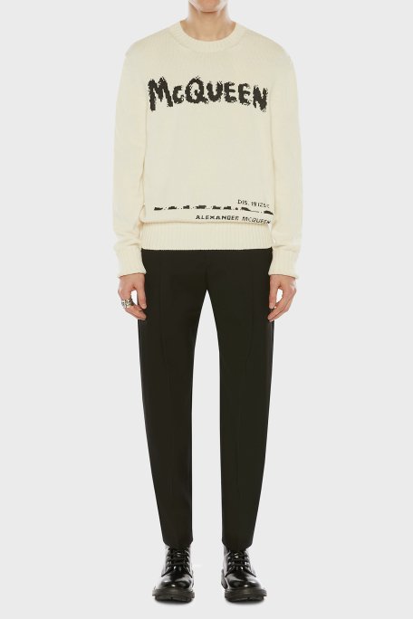 Mcqueen Baskılı Regular Fit Bisiklet Yaka % 100 Pamuk Erkek Kazak 626454Q1WZL 9227 KIRIK BEYAZ - 4