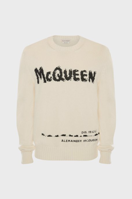 Mcqueen Baskılı Regular Fit Bisiklet Yaka % 100 Pamuk Erkek Kazak 626454Q1WZL 9227 KIRIK BEYAZ - 5