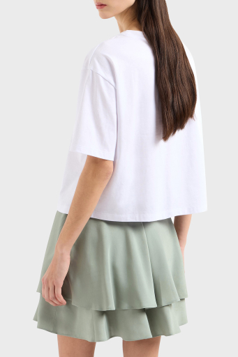 Armani Exchage % 100 Pamuk Cropped Fit Bisiklet Yaka Logolu Bayan T Shirt XW000520 AF10359 U0002 BEYAZ - 2
