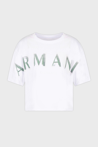 Armani Exchage % 100 Pamuk Cropped Fit Bisiklet Yaka Logolu Bayan T Shirt XW000520 AF10359 U0002 BEYAZ - 5