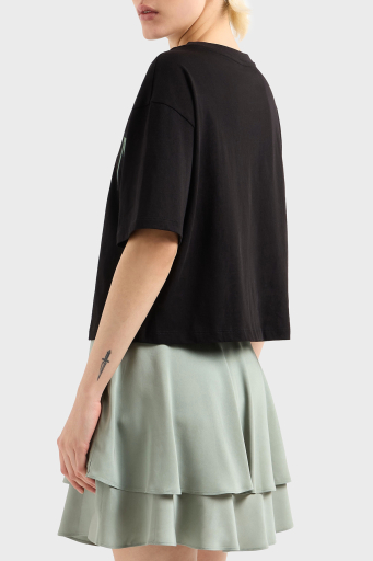 Armani Exchage % 100 Pamuk Cropped Fit Bisiklet Yaka Logolu Bayan T Shirt XW000520 AF10359 UC001 SİYAH - 2
