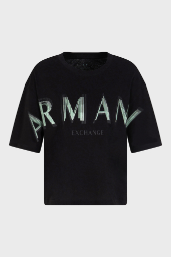 Armani Exchage % 100 Pamuk Cropped Fit Bisiklet Yaka Logolu Bayan T Shirt XW000520 AF10359 UC001 SİYAH - 5