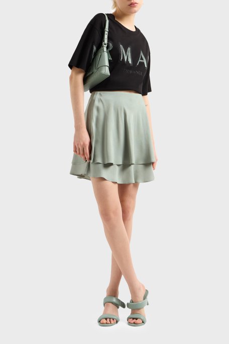 Armani Exchage % 100 Pamuk Cropped Fit Bisiklet Yaka Logolu Bayan T Shirt XW000520 AF10359 UC001 SİYAH - 7