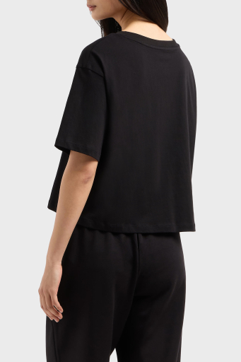 Armani Exchage % 100 Pamuk Cropped Fit Bisiklet Yaka Taşlı Logolu Bayan T Shirt XW000102 AF10359 UC001 SİYAH - 2