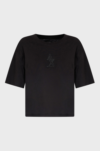 Armani Exchage % 100 Pamuk Cropped Fit Bisiklet Yaka Taşlı Logolu Bayan T Shirt XW000102 AF10359 UC001 SİYAH - 5