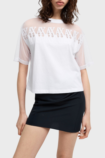 Armani Exchage % 100 Pamuk Cropped Fit Tül Detaylı Bayan T Shirt XW000516 AF10359 U0002 BEYAZ - 1
