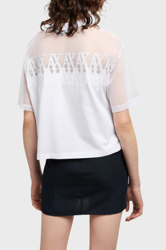 Armani Exchage % 100 Pamuk Cropped Fit Tül Detaylı Bayan T Shirt XW000516 AF10359 U0002 BEYAZ - 2