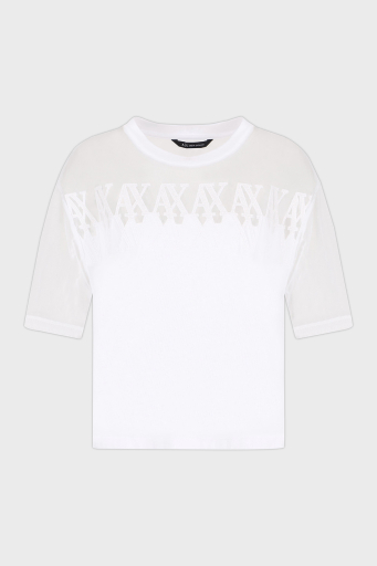 Armani Exchage % 100 Pamuk Cropped Fit Tül Detaylı Bayan T Shirt XW000516 AF10359 U0002 BEYAZ - 5