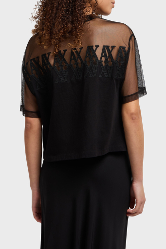 Armani Exchage % 100 Pamuk Cropped Fit Tül Detaylı Bayan T Shirt XW000516 AF10359 UC001 SİYAH - 2