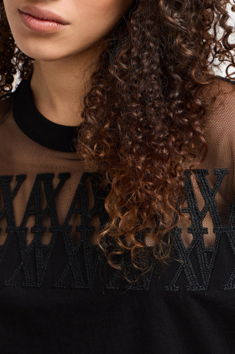 Armani Exchage % 100 Pamuk Cropped Fit Tül Detaylı Bayan T Shirt XW000516 AF10359 UC001 SİYAH - 4