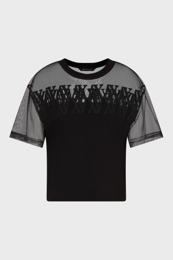 Armani Exchage % 100 Pamuk Cropped Fit Tül Detaylı Bayan T Shirt XW000516 AF10359 UC001 SİYAH - 5