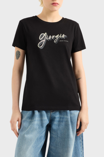 Armani Exchage % 100 Pamuk Regular Fit Bisiklet Yaka Baskılı Bayan T Shirt XW000542 AF10359 UC001 SİYAH - 1