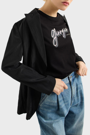 Armani Exchage % 100 Pamuk Regular Fit Bisiklet Yaka Baskılı Bayan T Shirt XW000542 AF10359 UC001 SİYAH - 4