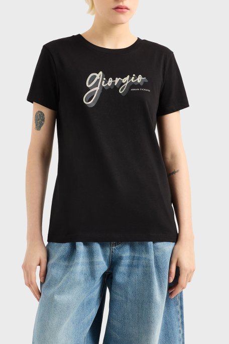 Armani Exchage % 100 Pamuk Regular Fit Bisiklet Yaka Baskılı Bayan T Shirt XW000542 AF10359 UC001 SİYAH - 6