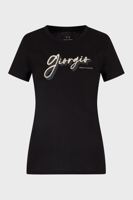 Armani Exchage % 100 Pamuk Regular Fit Bisiklet Yaka Baskılı Bayan T Shirt XW000542 AF10359 UC001 SİYAH - 10