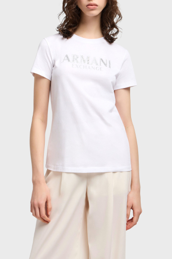 Armani Exchage % 100 Pamuk Regular Fit Bisiklet Yaka Logolu Bayan T Shirt XW000387 AF10354 U0002 BEYAZ - 1