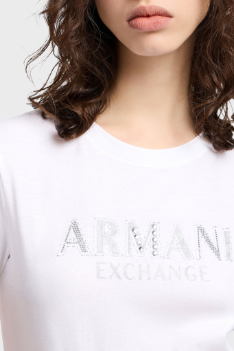 Armani Exchage % 100 Pamuk Regular Fit Bisiklet Yaka Logolu Bayan T Shirt XW000387 AF10354 U0002 BEYAZ - 4