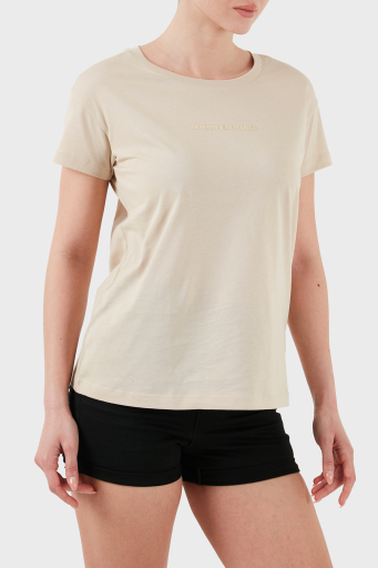 Armani Exchage % 100 Pamuk Regular Fit Bisiklet Yaka Logolu Bayan T Shirt XW000534 AF10359 U1092 KREM - 1