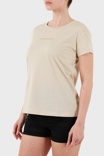 Armani Exchage % 100 Pamuk Regular Fit Bisiklet Yaka Logolu Bayan T Shirt XW000534 AF10359 U1092 KREM - 5