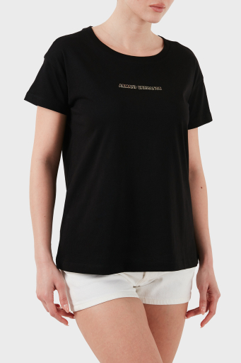 Armani Exchage % 100 Pamuk Regular Fit Bisiklet Yaka Logolu Bayan T Shirt XW000534 AF10359 UC001 SİYAH - 1