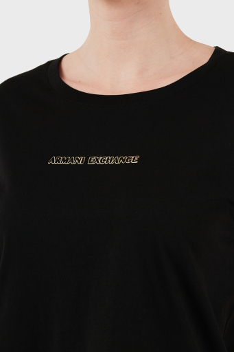 Armani Exchage % 100 Pamuk Regular Fit Bisiklet Yaka Logolu Bayan T Shirt XW000534 AF10359 UC001 SİYAH - 6