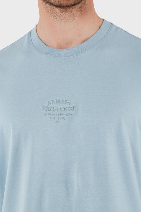 Armani Exchage % 100 Pamuk Regular Fit Bisiklet Yaka Logolu Erkek T Shirt XM000761 AF12308 U9360 AÇIK MAVİ - 12