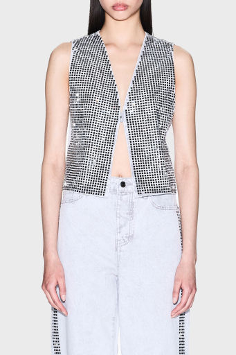 Armani Exchage % 100 Pamuk Regular Fit Taşlı Kot Bayan Yelek XW001205 AF14703 M8090 GRİ - 1
