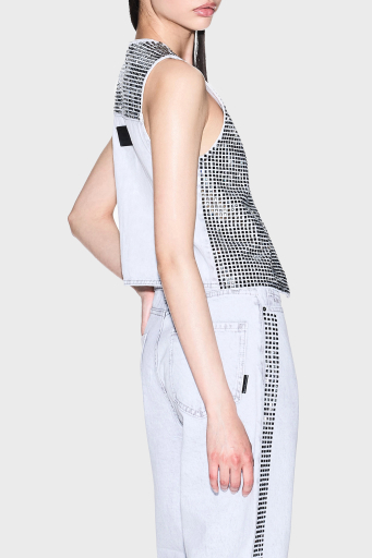 Armani Exchage % 100 Pamuk Regular Fit Taşlı Kot Bayan Yelek XW001205 AF14703 M8090 GRİ - 3