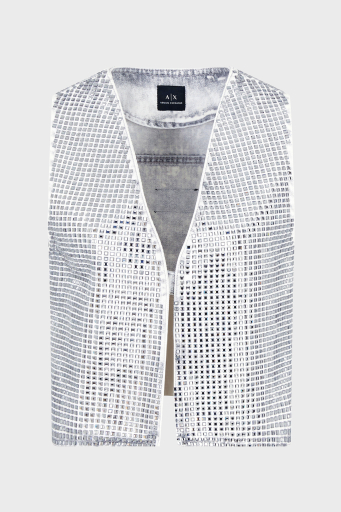 Armani Exchage % 100 Pamuk Regular Fit Taşlı Kot Bayan Yelek XW001205 AF14703 M8090 GRİ - 5