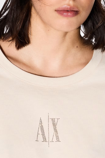 Armani Exchage % 100 Pamuk Relaxed Fit Taşlı Logolu Bayan T Shirt XW000830 AF10356 U1092 KREM - 4