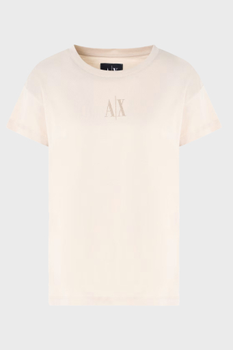 Armani Exchage % 100 Pamuk Relaxed Fit Taşlı Logolu Bayan T Shirt XW000830 AF10356 U1092 KREM - 5