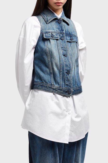 Armani Exchage % 100 Pamuk Slim Fit Kolsuz Bayan Kot Ceket XW000558 AF12845 MB115 LACİVERT - 2