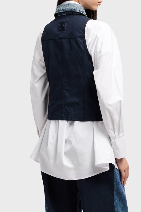 Armani Exchage % 100 Pamuk Slim Fit Kolsuz Bayan Kot Ceket XW000558 AF12845 MB115 LACİVERT - 3