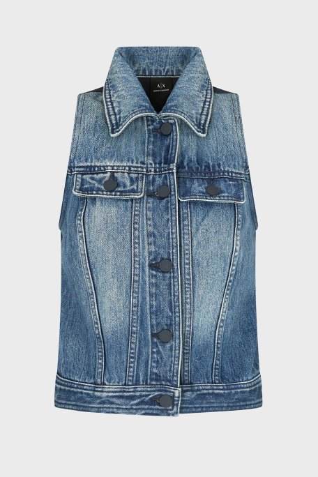 Armani Exchage % 100 Pamuk Slim Fit Kolsuz Bayan Kot Ceket XW000558 AF12845 MB115 LACİVERT - 6