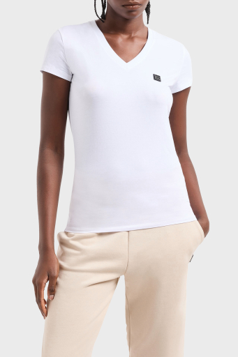 Armani Exchage % 100 Pamuk Slim Fit V Yaka Logolu Bayan T Shirt XW000105 AF11929 U0002 BEYAZ - 1