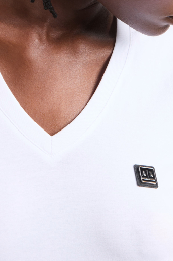 Armani Exchage % 100 Pamuk Slim Fit V Yaka Logolu Bayan T Shirt XW000105 AF11929 U0002 BEYAZ - 4