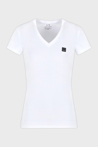 Armani Exchage % 100 Pamuk Slim Fit V Yaka Logolu Bayan T Shirt XW000105 AF11929 U0002 BEYAZ - 5